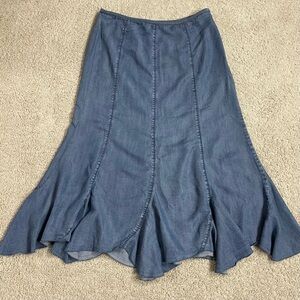 Women's NIC & ZOE Blue CHAMBRAY Scalloped Hem LYOCELL Long Midi SKIRT